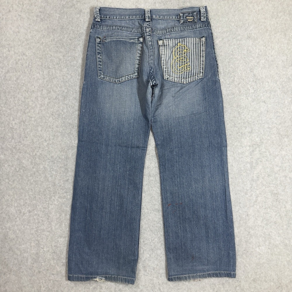 Y2K Diesel RIVEC Jeans Men 32x29 Blue Snake Serpent Embroidered Splattered Italy
